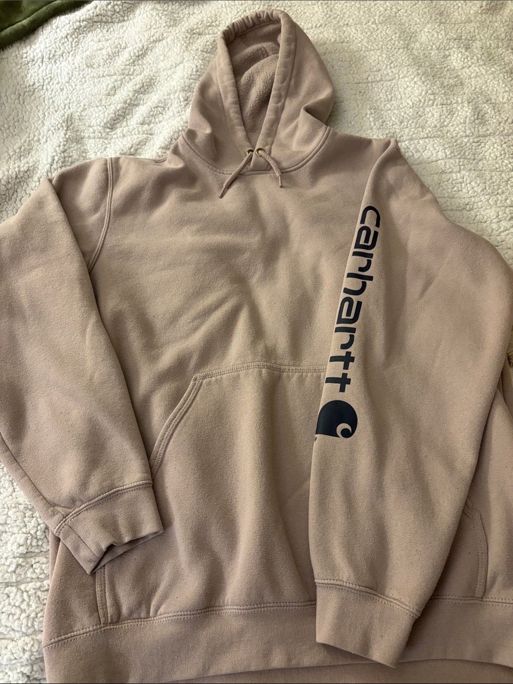 Carhartt Men's Hoodie in Dusty Tan with Black Sleeve Logo